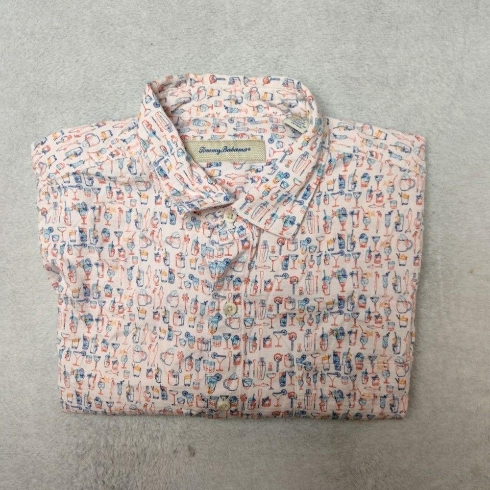 Tommy Bahama Shirt Mens L Pink Cocktail Print Short Sleeve Button-Up Casual